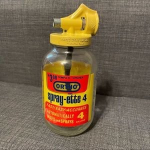 Vintage Ortho Spray-Ette 4 Glass Jar & Yellow Metal Sprayer Nozzle Hayes